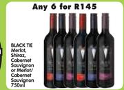 Black Tie Merlot, Shiraz Cabernet Sauvignon Or Merlot/Cabernet Sauvignon-6 x 750ml
