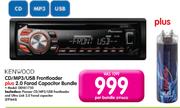 Kenwood CD/MP3/USB Frontloader + 2.0 Farad Capacitor Bundle DEHX1750