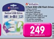 Verbatim 3 Pack 8GB USB Flash Drives
