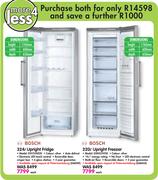 Bosch 324tr Upright Fridge KSV33NI30 + Bosch 220Ltr Upright Freezer GSN33VI30