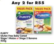Purity Gluten Free Baby Cereal Stage 1 Maize Or Stage 2 Banana-2x450g