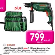 Bosch 650W Compact Drill + 39 Piece Accessory Set-PSB650RE Per Set