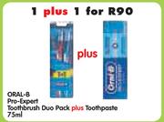 Oral-B Pro Expert Toothbrush Duo Pack Plus Toothpaste-75ml