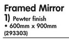 Framed Mirror In Pewter Finish 600x900mm