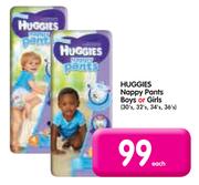 Huggies Nappy Pants Boys Or Girls(30's, 32's, 34's & 36's)-Each