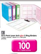 A4 6 Pack Lever Arch Plus 2 Ring Binders