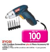 Ryobi 4.8V Cordless Screwdriver + 6 Piece Accessory Kit CS-1480-Per Kit
