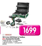 Bosch 18V Li-Ion Drill Driver In Toolbox + Accessories Bundle PSR 1800-Per Bundle