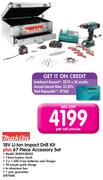 Makita 18V Li-ion Impact Drill Kit+ 67 Piece Accessory Set BHP453RHEX-Per Set