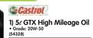 Castrol 5L GTX High Mileage Oil-Each