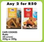 Cape Cookies Rusks(All Variants)-2x450g Or 500g