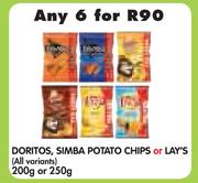 Doritos, Simba Potato Chips Or Lay's(All Variants)-6x200g Or 250g