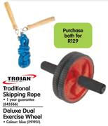 Trojan Traditional Skipping Rope+ Deluxe Dual Exercise Wheel