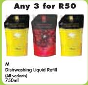 M Dishwashing Liquid Refill(All Variants)-3x750ml