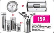 Totally Home Wall Clock, Stainless Steel Bread Bin, Utensil Set Holder Or 4-Piece Cannister Set-Each