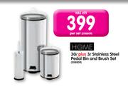 Home 30ltr Plus 3ltr Stainless Steel Pedal Bin And Brush Set-Per Set