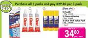 Bostik Prestik-100g + Clear Adhesive-25ml + Glue Stick Value Pack-25g -Per 3 Packs Each