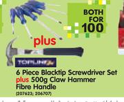 6 Piece Blacktip Screwdriver Set+500g Claw Hammer Fibre Handle