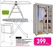 Home Stainless Steel Clothes Dryer Or Garment Rack Or Wooden Top Ironing Board Or Double Storage Clo