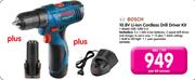 Bosch 10.8V Li-Ion Cordless Drill Driver Kit GSR 1080-2-LI-Per Kit
