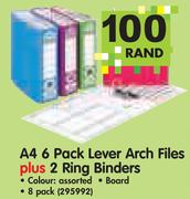 A4 6 Pack Lever Arch Files plus 2 Ring Binders