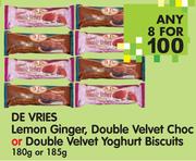 DeVries Lemon Ginger,Double Velvet Choc Or DoubleVelvet Yoghurt Biscuits-8x180/185g