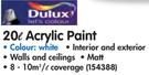 Dulux 20L Acrylic Paint