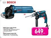 Bosch 600W 115mm Angle Grinder Or 600W Compact Impact Drill-Each
