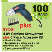 Special Ryobi 4.8V Cordless Screwdriver 6 Piece Accessory Kit CS