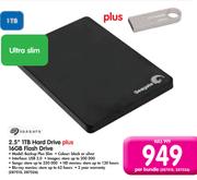 Seagate 2.5" 1TB Hard Drive+ 16GB Flash Drive Backup Plus Slim-Per Bundle