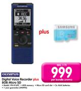 Olympus Digital Voice Recorder+ 8GB Micro SD VN-416PC-Per BUndle
