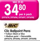BIC Clic Ballpoint Pens-Per 6 Pack
