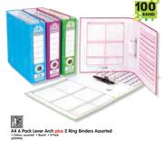A4 6 Pack Lever+ 2 Ring Binders Assorted