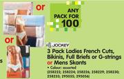 Jockey 3 Pack Ladies French Cuts, Bikinis, Full Briefs or G-Strings or Mens Skants-Per Pack
