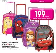 Barbie, Spiderman, Sofia Or Cars Trolley Backpacks-Each