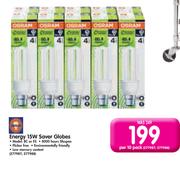 Osram Energy 15W Saver Globes BC Or ES-Per 10 Pack
