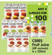Ceres Fruit Juice(All Variants)-Any 4x6x200ml