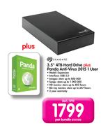 Seagate 3.5" 4TB Hard Drive + Panda Anti-Virus 2015 1 User