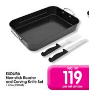 Exdura 37Cm Non-Stick Roaster And Carving Knife Set-Per Set