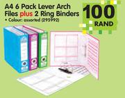 A4 6 Pack Lever Arch Files + 2 Ring Binders