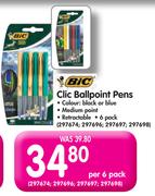 BIC Clic Ballpoint Pens-Per 6 Pack