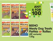 Beeno Meaty Dog Treats Flatties or Rollies (All Variants)-6 x 120gm