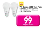 7W Classic A LED Twin Pack E27-Per Pack