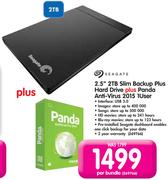 Seagate 2.5" 2TB Slim Backpack Plus Hard Drive+ Panda Anti-Virus 2015 1 User-Per Bundle