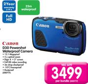 Canon D30 Powershot Waterproof Camera-Per Bundle