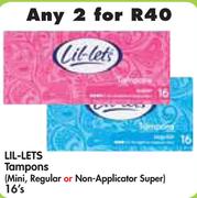 Lil-Lets Tampons(Mini, Regular Or Non-Applicator Super)-2x16's