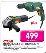 Ryobi 500W Handyline Drill Plus 650W Grinder Kit DG-2K-Per Kit