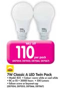 7W Classic A LED Twin Pack B22-Per Pack