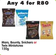Mars, Bounty, Snickers Or Twix Miniatures-4 x 150g