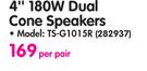 Pioneer 4" 180W Dual Cone Speakers TS-G1015R-Per Pair